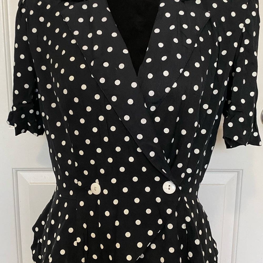 Vintage Lauren Michaels  Black / White Polka Dot Top Size 14